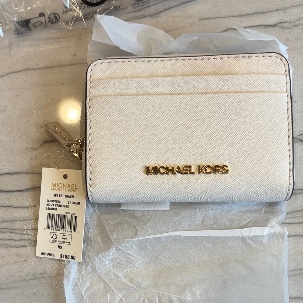 Michael Kors Cream Card Holder with Gold Accents